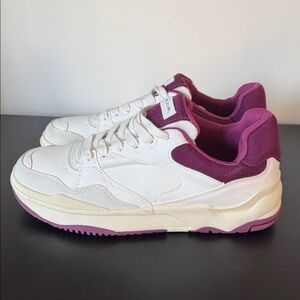 Bershka White and Plum Low-Top Women's Sneakers